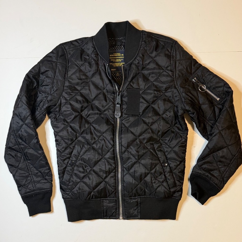 Alpha Industries MA-1 Origami Bomber Jacket Mens XS Black Flight Coat